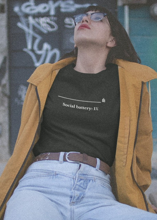 Social battery: 1% - Unisex T-shirt