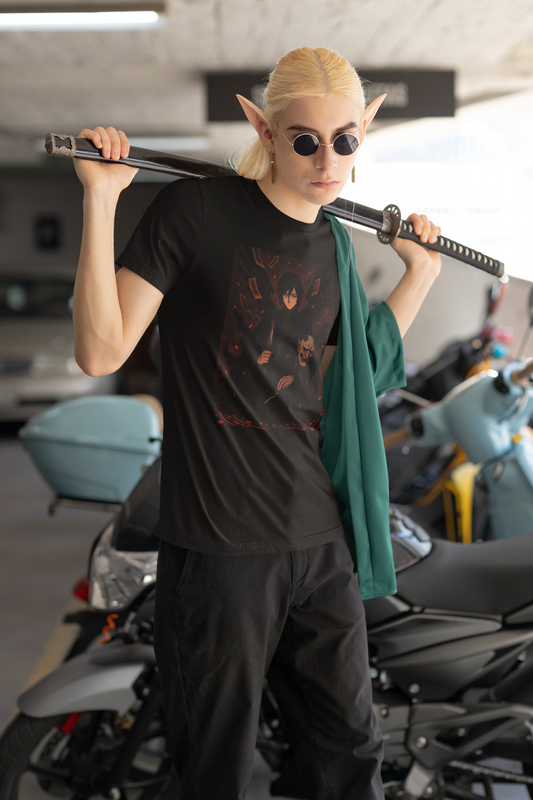 Dark Anime Warrior with Mask and Blade - Unisex T-shirt
