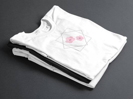 Geometric Cherry Blossom Art with Delicate Pink Flowers - Unisex T-shirt