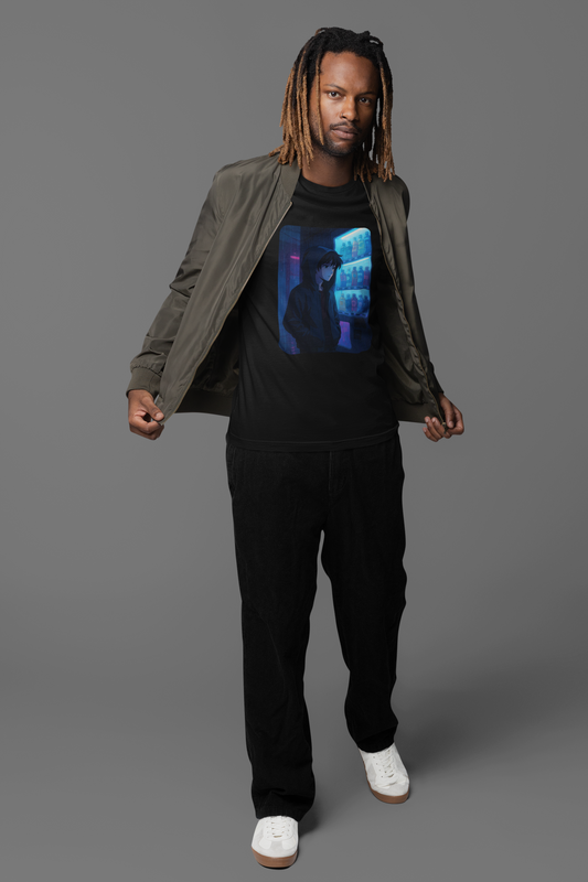Brooding Youth by Neon Vending Machine in Rain - Unisex T-shirt