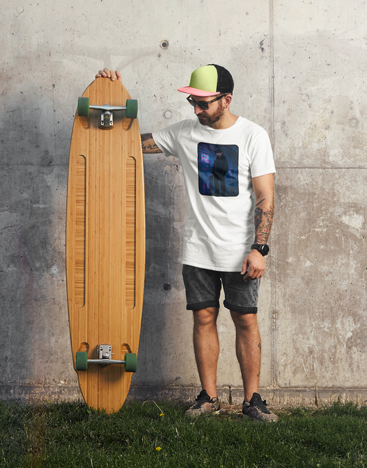 Urban Skater Vibes at Night in Neon Cityscape - Unisex T-shirt