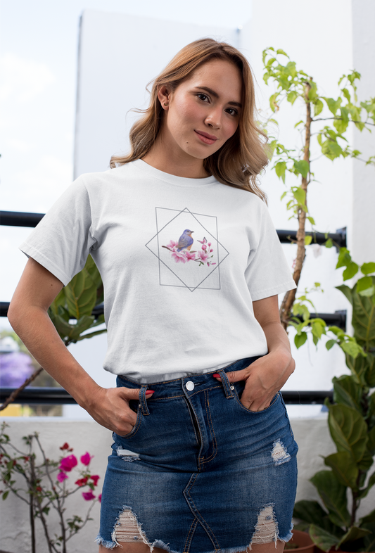 Serene Bluebird on Cherry Blossoms - Unisex T-shirt